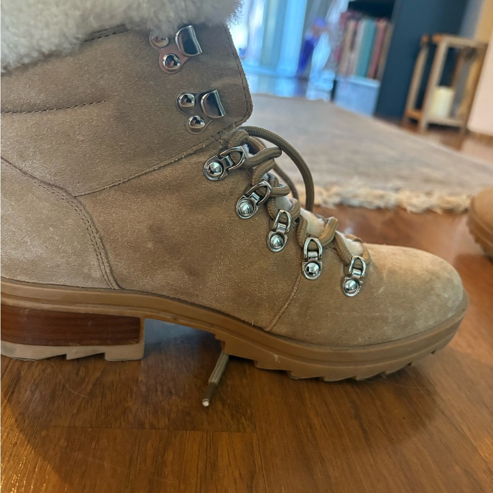Marc Fisher Beige Suede Winter Boots with White Fur - Picture 9 of 12